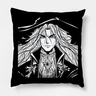 the son of dracula ecopop in black line art fancy portrait Pillow