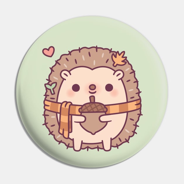 Cute Little Hedgehog Holding An Acorn Autumn Pin by rustydoodle