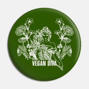 Vegan Diva - lady with flowers Pin