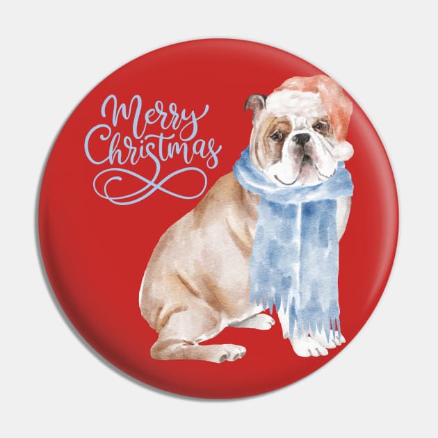 Christmas Bulldog Pin by Budwood Designs
