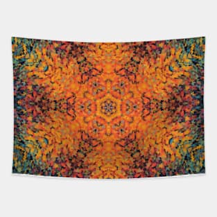 Digital Mandala Orange Blue and Yellow Tapestry