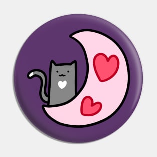 Heart Moon Blue Cat Pin