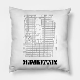 Retro Map of Manhattan, NYC Minimalist Line Drawing Pillow