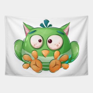 Funny green bird cartoon concept art Tapestry