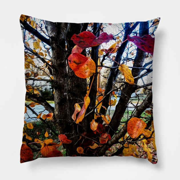 Vibrant leaves on a tree Pillow by PandLCreations