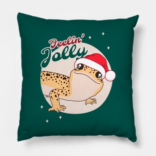 Snake Eyes Eclipse Leopard Gecko, Christmas Edition! Feelin Jolly! Green BG Pillow