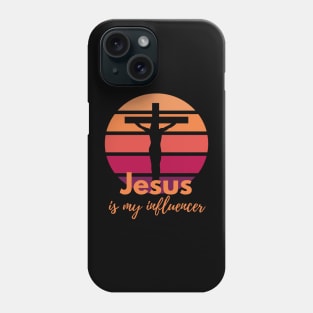 Jesus is my influencer. Retro Sunset with Silhouette Cross Phone Case