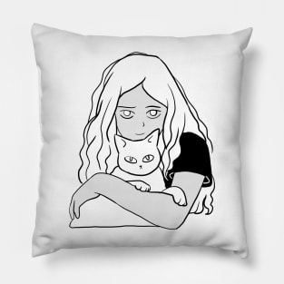 Cute girl and white cat Pillow