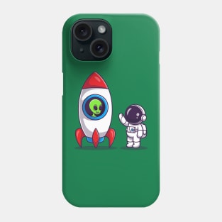 Cute Astronaut With Alien In Rocket Cartoon Phone Case