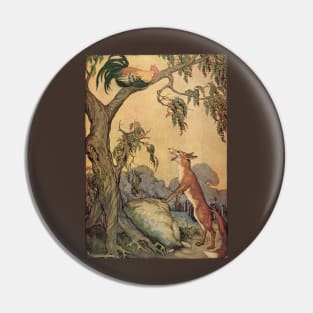 Vintage Aesop's Fables, the Fox, the Rooster and the Dog Pin