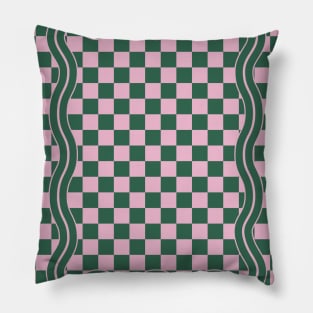 90s Checkerboard - Green Pink Pillow