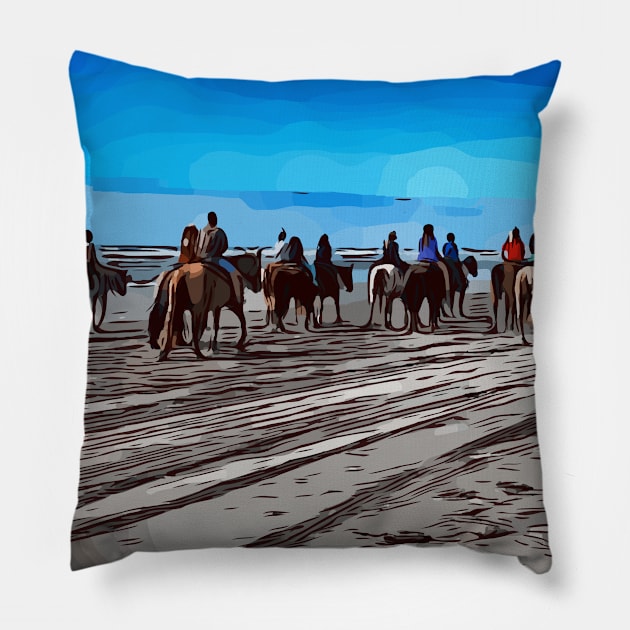 Horses on the beach Pillow by WelshDesigns