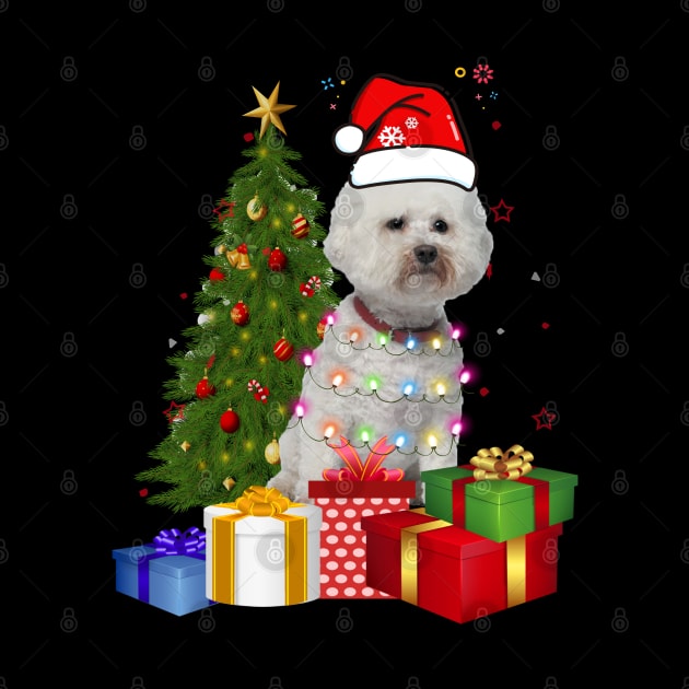 Bichon Frise Christmas Tree Santa Hat Funny Xmas Gift Dog T-Shirt by CoolTees