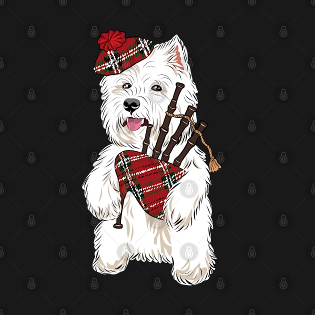 Westie playing a bagpipe by MichellePhong