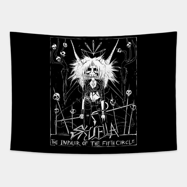 Black Metal Skuella Tapestry by CombTheCombel