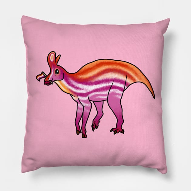 LESBIosaurus Prideosaur - Pride Month Gender Fluid Flag Dinosaur Pillow by saradrawspaleo