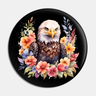 A bald eagle decorated with beautiful watercolor flowers Pin