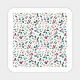 Merry and Bright Mistletoes and Poinsettia flowers on white Magnet