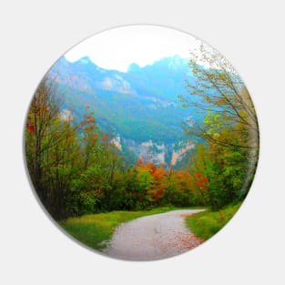 Scene at Eremo di Soffiano near Sarnano in the Sibillini Mountains with autumn trees, gravel path Pin