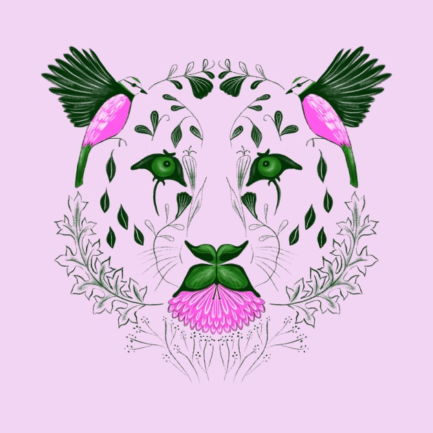 Leopard Face Symmetrical Design Combining Flora and Fauna by JoZyKan