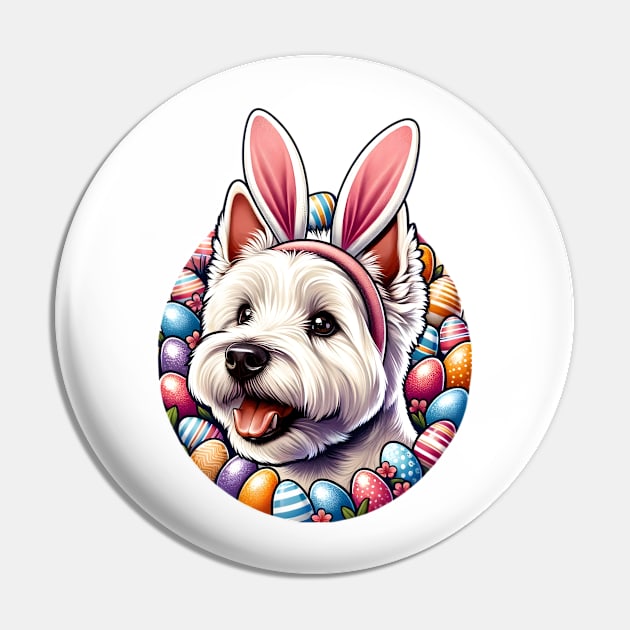 West Highland White Terrier Celebrates Easter with Bunny Ears Pin by ArtRUs