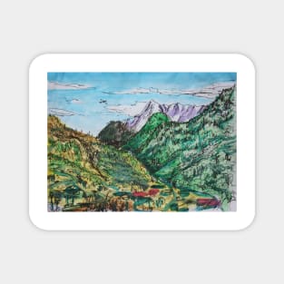 Watercolor Sketch - A View in the Direction of Saint Gotthard Pass. Ticino, Switzerland Magnet