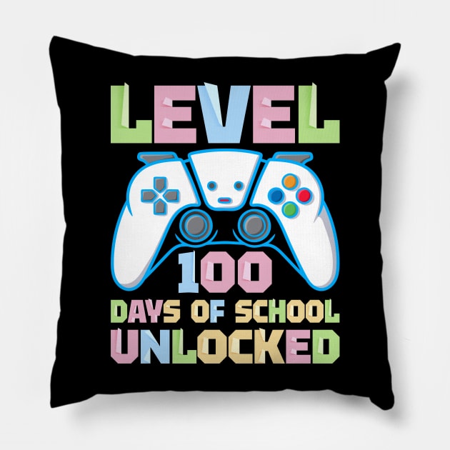 Level 100 Days Of School Unlocked Video Games Boys Gamer Pillow by reginaturner