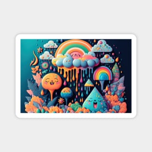 Psychedelic Paint Drip Rainbow Rain Clouds 1.1 Magnet