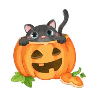 halloween cartoon cat and pumpkin T-Shirt