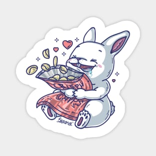 Cute bunny rabbit loving crispy potato chips Magnet