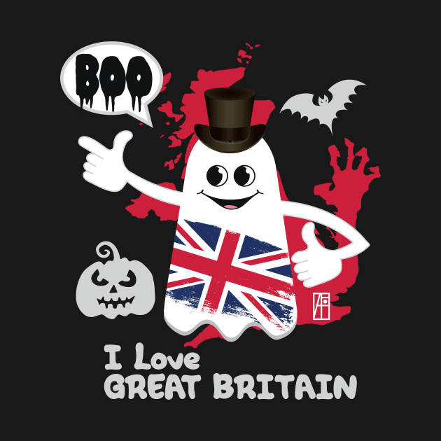 BOO GHOST with the English flag "I love Great Britain" - cute Halloween by ArtProjectShop