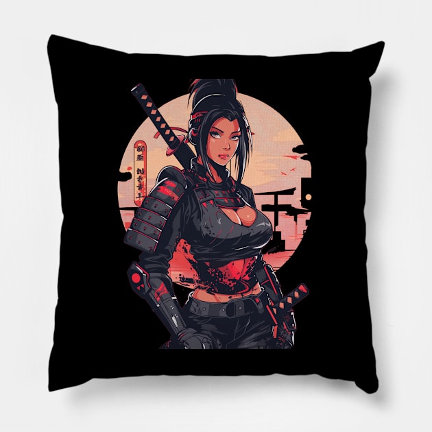 Thicc Samurai Girl Japanese Ninja Pillow by Vlaa