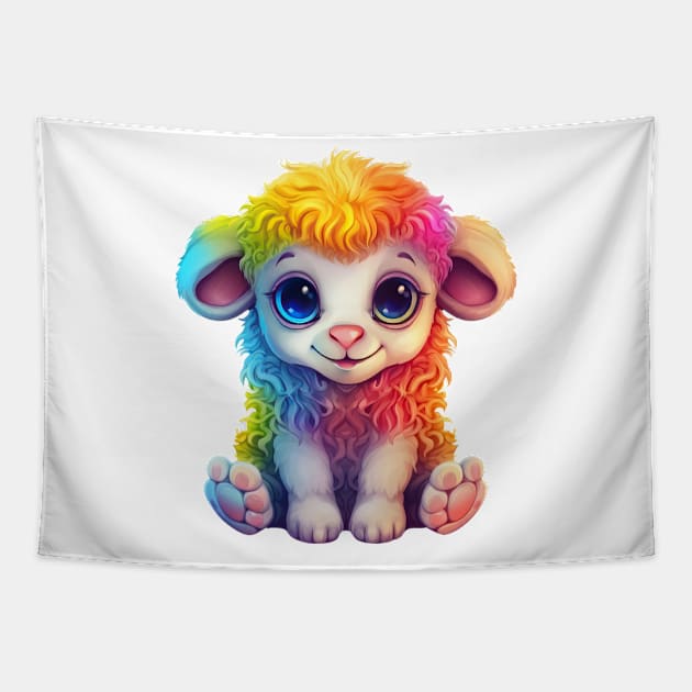 Rainbow Baby Sheep Tapestry by Chromatic Fusion Studio