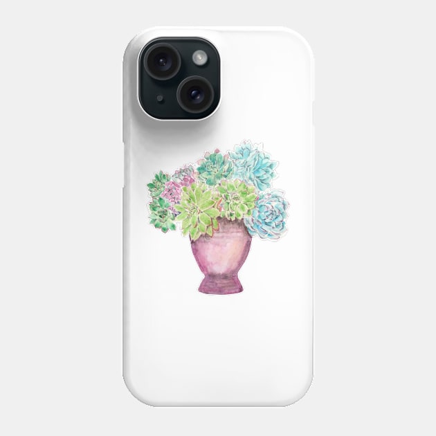 succulent in a pot watercolor Phone Case by colorandcolor