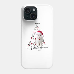 Cat Meaw in Santa hat with christmas tree happy holidays ,Brafdesign Phone Case