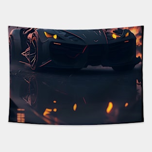 Dark Neon City Sports Car Tapestry