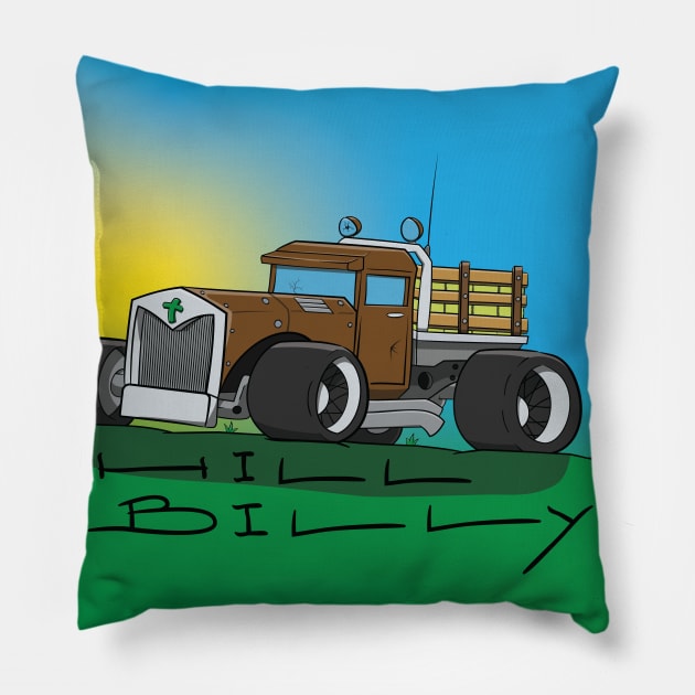 Hill Billy Hay Bale Truck Cartoon Pillow by Dad n Son Designs