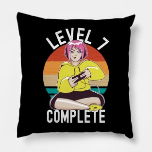 Level 7 Complete Girls Loves Anime Gamer 7th Birthday Girl Pillow