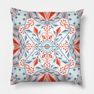 Mint and Orange Geometric Flower Mandala Pillow