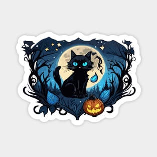 cute black cat sticker blue eyes a cute witch a full Magnet