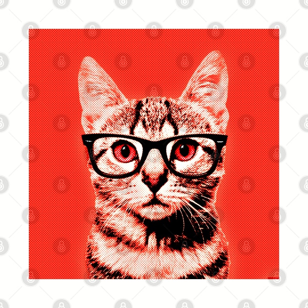 Pop Art Geek Cat in Red Background - Print / Home Decor / Wall Art / Poster / Gift / Birthday / Cat Lover Gift / Animal print Canvas Print by luigitarini