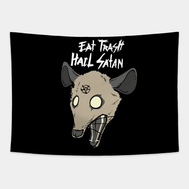 Eat Trash Hail Satan Funny Occult Possum Satanic Pentagram Tapestry by TellingTales