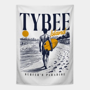 Vintage Surfing Tybee Island, Georgia // Retro Surfer Sketch // Surfer's Paradise Tapestry