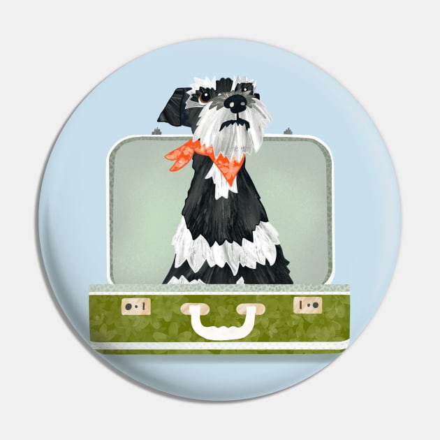 Miniature Schnauzer Dog sitting in an empty vintage  suitcase Pin by NattyDesigns