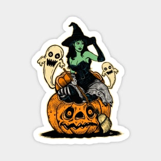 Halloween Witch and Pumpkin Magnet