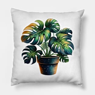 Watercolor monstera plant sticker Pillow