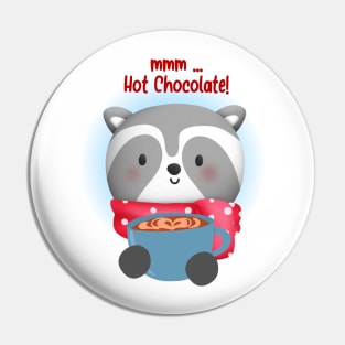 Cute Raccoon Holding Cup of Hot Chocolate Pin