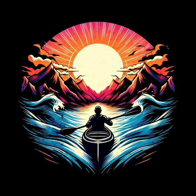 Retro Sunset Kayaking Design by Miami Neon Designs