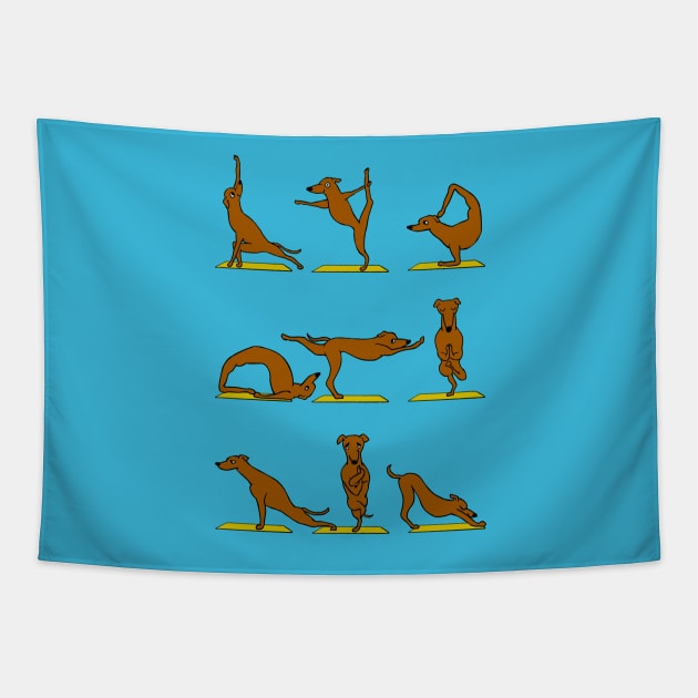 GREYHOUND YOGA Tapestry by huebucket