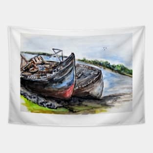 Wrecked River Boats Tapestry